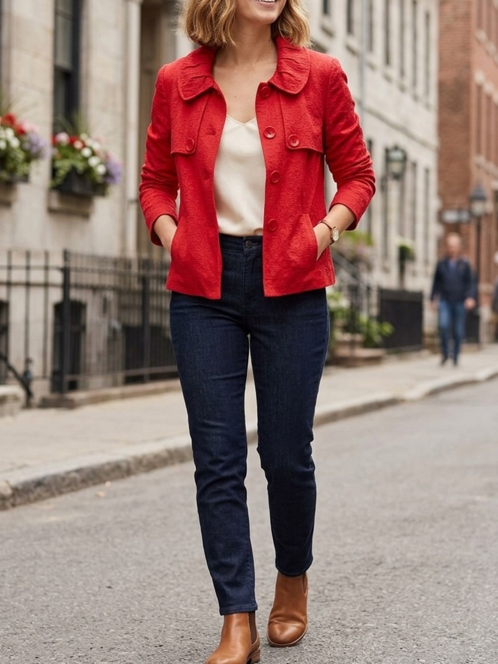 CONCEPTS Women's Red Textured Peacoat Jacket Size 8  Collared Button-Front